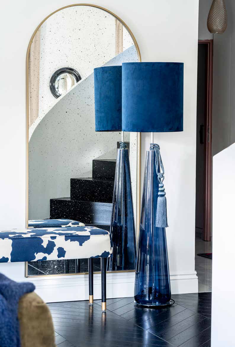 Berlin Navy Floor Lamp, Navy Blue Velor Shade