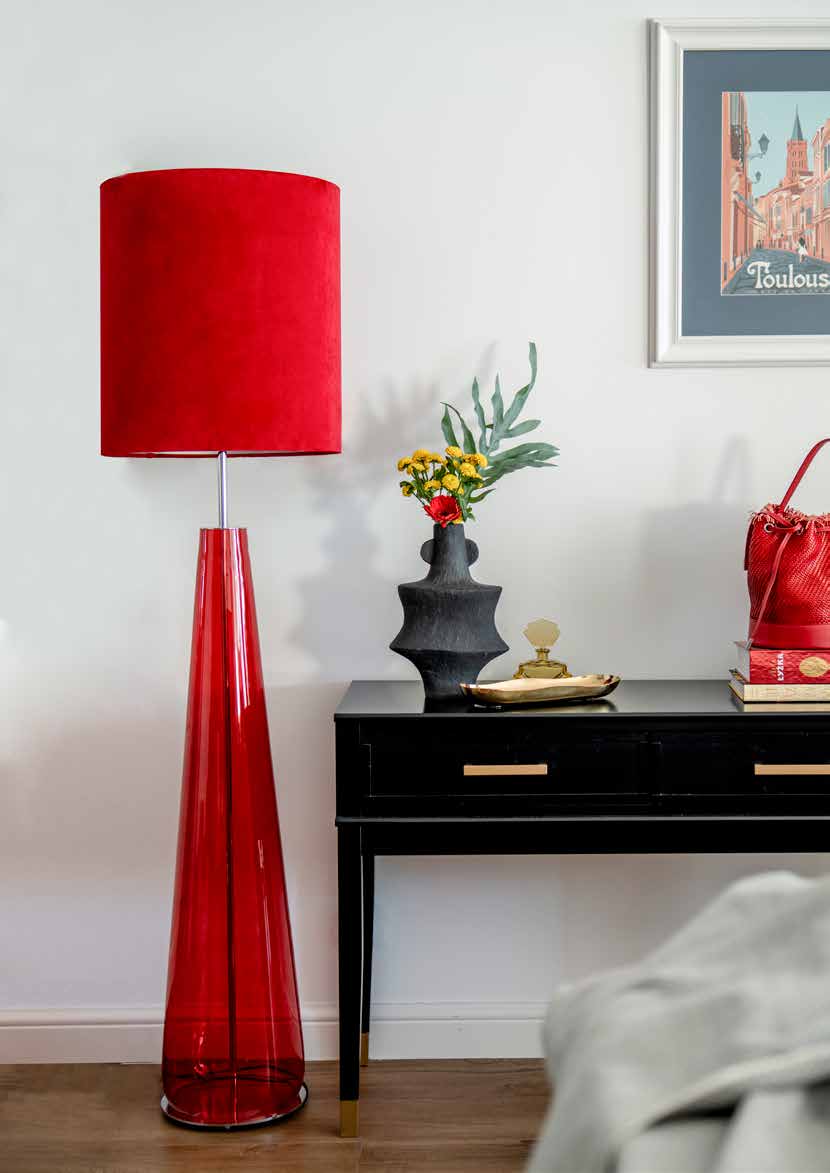 Berlin Red Floor Lamp, Red Velor Shade