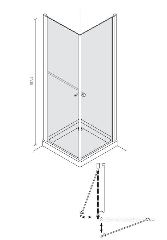 Playlift Non-Reversible Corner Entry Pivot Door (87-88.5cm Extension)