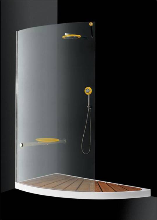 Half Moon Left Corner Entry Integrated Shower Enclosure with Shower, Seat and Teak Mat